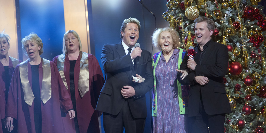 Michael McIntyre's Big Show. Image shows from L to R: Michael Ball, Nan (Catherine Tate), Aled Jones. Copyright: Hungry McBear