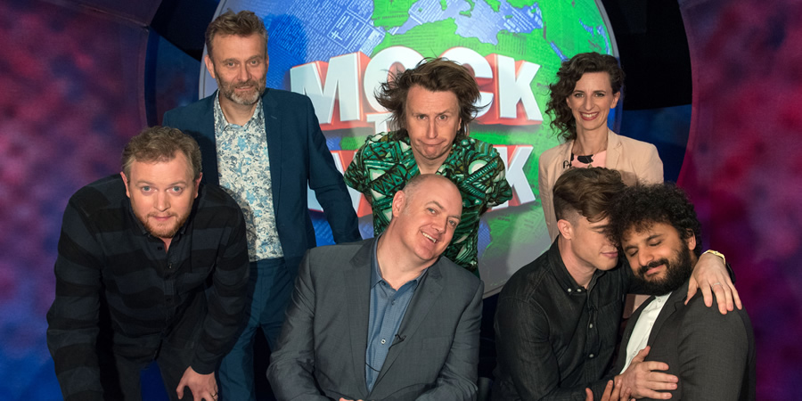 Mock The Week. Image shows from L to R: Miles Jupp, Hugh Dennis, Dara O Briain, Milton Jones, Ed Gamble, Felicity Ward, Nish Kumar. Copyright: Angst Productions