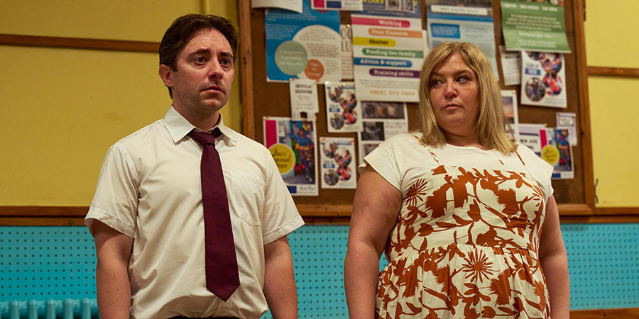 Mr Bigstuff. Image shows left to right: Glen (Ryan Sampson), Kirsty (Harriet Webb)