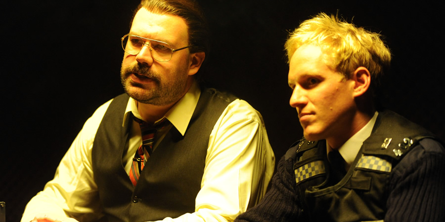 Murder In Successville. Image shows from L to R: DI Sleet (Tom Davis), Jamie Laing. Copyright: Tiger Aspect Productions