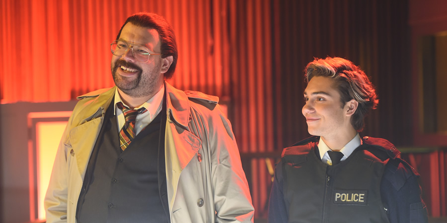 Murder In Successville. Image shows from L to R: DI Sleet (Tom Davis), George Shelley. Copyright: Tiger Aspect Productions