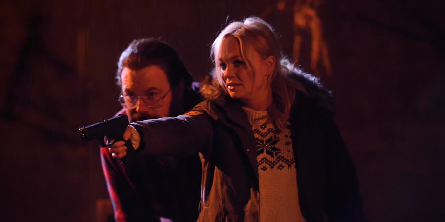 Murder In Successville. Image shows from L to R: DI Sleet (Tom Davis), Emma Bunton. Copyright: Tiger Aspect Productions