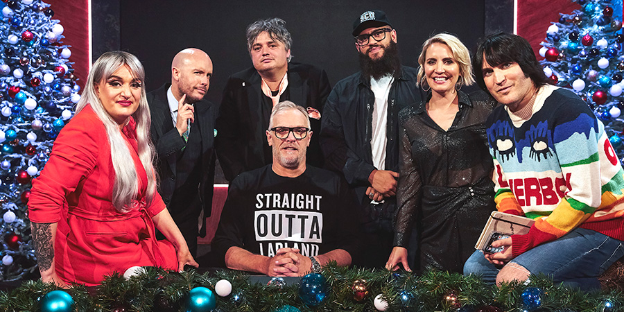 Never Mind The Buzzcocks. Image shows left to right: Daisy May Cooper, Tom Allen, Pete Doherty, Greg Davies, Jamali Maddix, Claire Richards, Noel Fielding