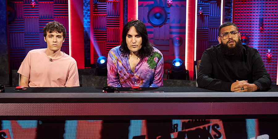 Never Mind The Buzzcocks. Image shows left to right: Sam Campbell, Noel Fielding, Jamali Maddix