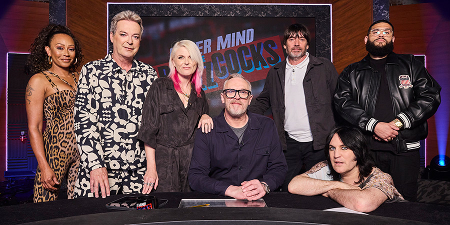 Never Mind The Buzzcocks. Image shows left to right: Melanie Brown, Julian Clary, Sister Bliss, Greg Davies, Alex James, Noel Fielding, Jamali Maddix