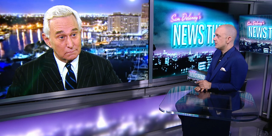 Sam Delaney's News Thing. Image shows from L to R: Roger Stone, Sam Delaney