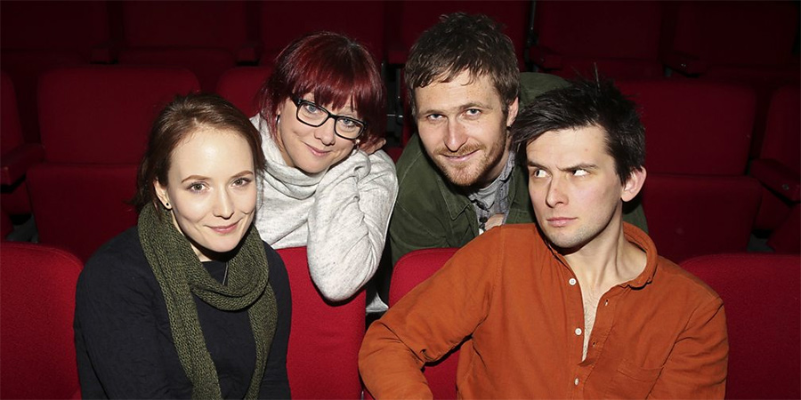 Newsjack. Image shows from L to R: Freya Parker, Angela Barnes, Henry Perryment, Kieran Hodgson. Copyright: BBC