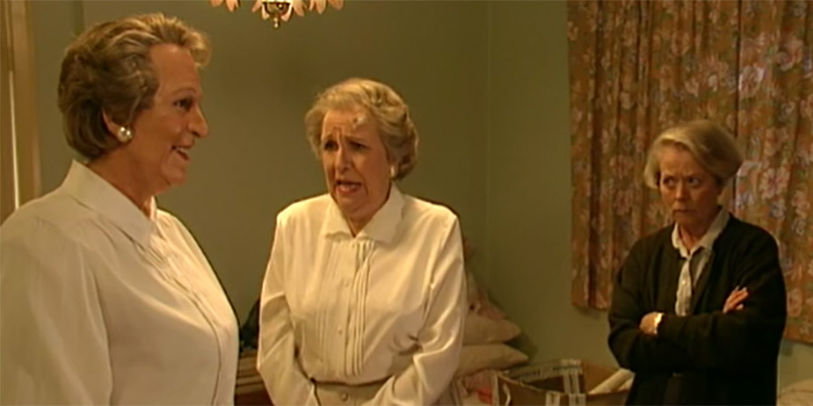 One Foot In The Grave. Image shows left to right: Mrs Warboys (Doreen Mantle), Margaret Meldrew (Annette Crosbie)