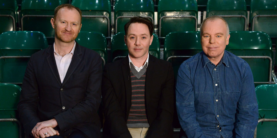 Our Friend Victoria. Image shows from L to R: Mark Gatiss, Reece Shearsmith, Steve Pemberton. Copyright: Phil McIntyre Entertainment