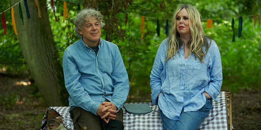 Outsiders. Image shows left to right: Alan Davies, Roisin Conaty