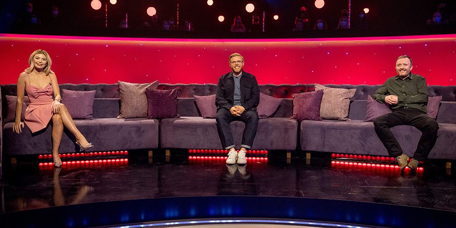 Paul Sinha's TV Showdown. Image shows from L to R: Georgia Toffolo, Rob Beckett, Chris McCausland Paul Sinha's TV Showdown. Image shows from L to R: Georgia Toffolo, Rob Beckett, Chris McCausland