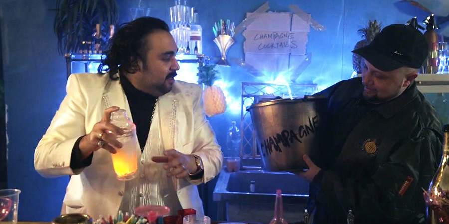 People Just Do Nothing. Image shows from L to R: Chabuddy G (Asim Chaudhry), Beats (Hugo Chegwin). Copyright: Roughcut Television