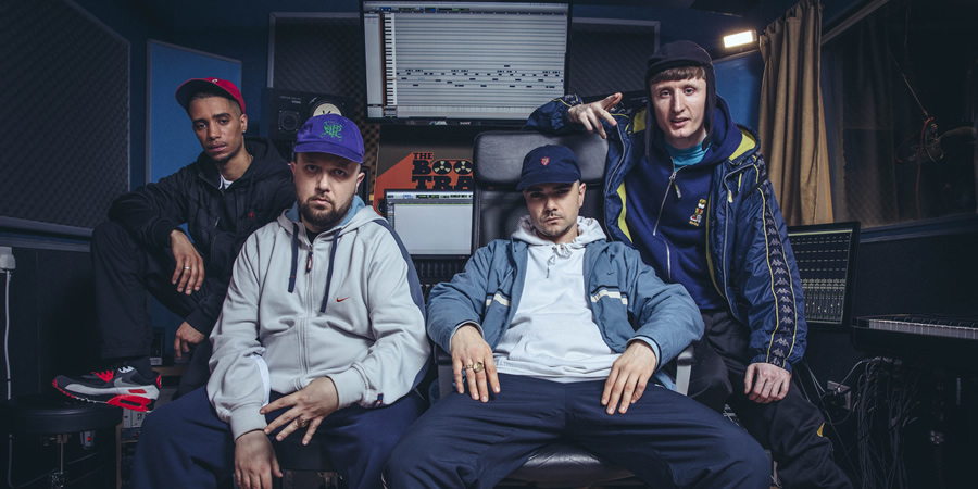 People Just Do Nothing. Image shows from L to R: Decoy (Daniel Sylvester Woolford), Beats (Hugo Chegwin), Grindah (Allan Mustafa), Steves (Steve Stamp). Copyright: Roughcut Television