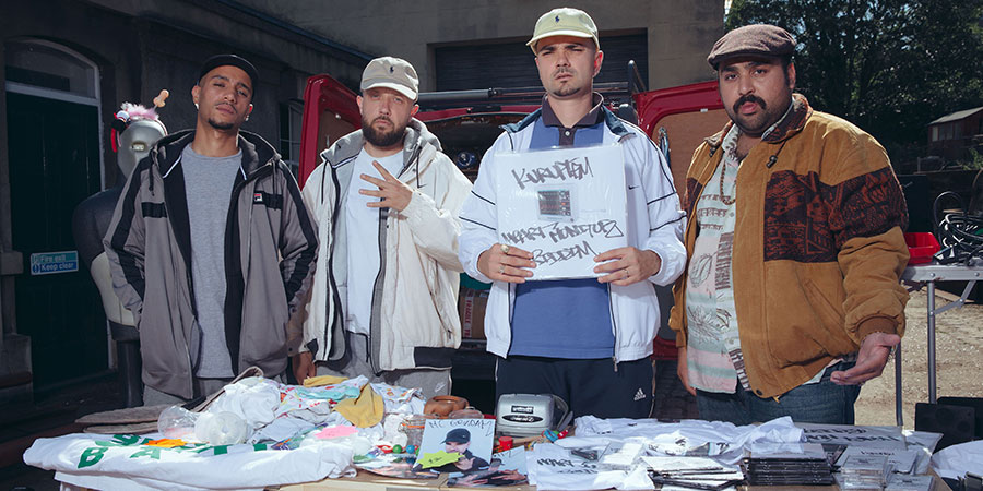 People Just Do Nothing. Image shows from L to R: Decoy (Daniel Sylvester Woolford), Beats (Hugo Chegwin), Grindah (Allan Mustafa), Chabuddy G (Asim Chaudhry). Copyright: Roughcut Television