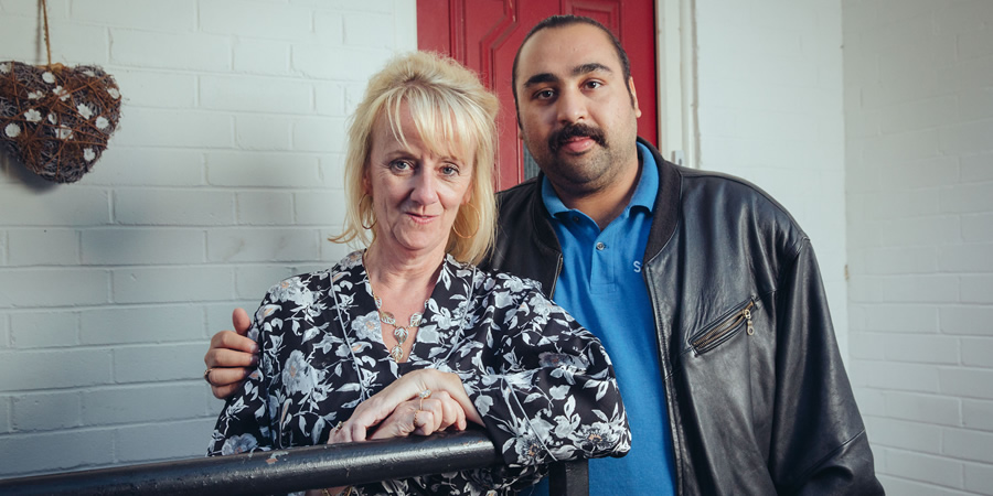 People Just Do Nothing. Image shows from L to R: Carol (Victoria Alcock), Chabuddy G (Asim Chaudhry). Copyright: Roughcut Television