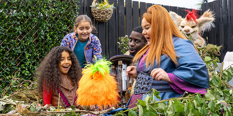 Pickle Storm. Image shows left to right: Pickle (Kassidi Roberts), Mia (Cadence Williams), Hendrick (Inel Tomlinson), Lystra (Donna Preston)