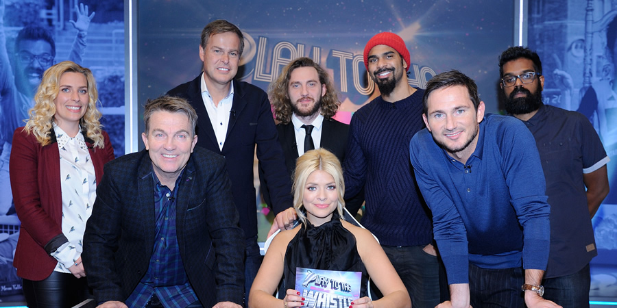 Play To The Whistle. Image shows from L to R: Sara Pascoe, Bradley Walsh, Peter Jones, Seann Walsh, Holly Willoughby, David Haye, Frank Lampard, Romesh Ranganathan