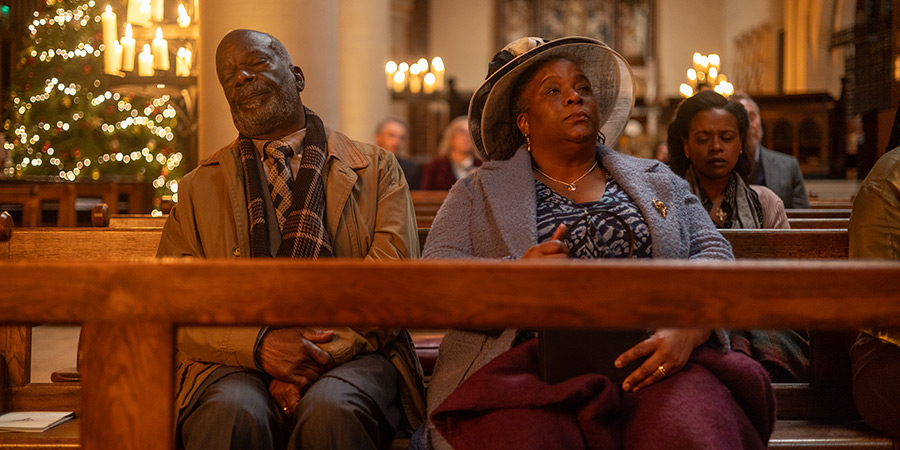 Queenie. Image shows left to right: Grandad Wilfred (Joseph Marcell), Grandma Veronica (Llewella Gideon)