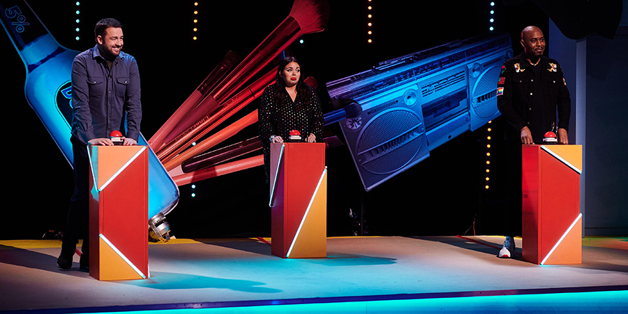 Rhod Gilbert's Growing Pains. Image shows from L to R: Jason Manford, Scarlett Moffatt, Dane Baptiste. Copyright: Rumpus Media