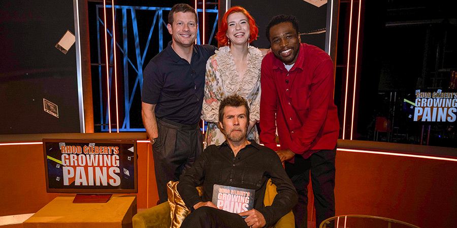 Rhod Gilbert's Growing Pains. Image shows left to right: Dermot O'Leary, Olga Koch, Rhod Gilbert, Michael Odewale