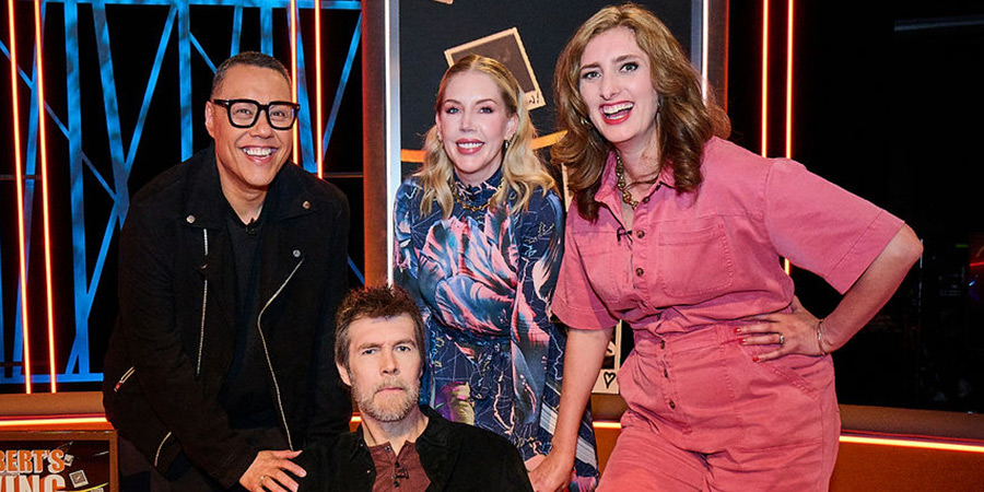 Rhod Gilbert's Growing Pains. Image shows left to right: Gok Wan, Rhod Gilbert, Katherine Ryan, Jessica Knappett