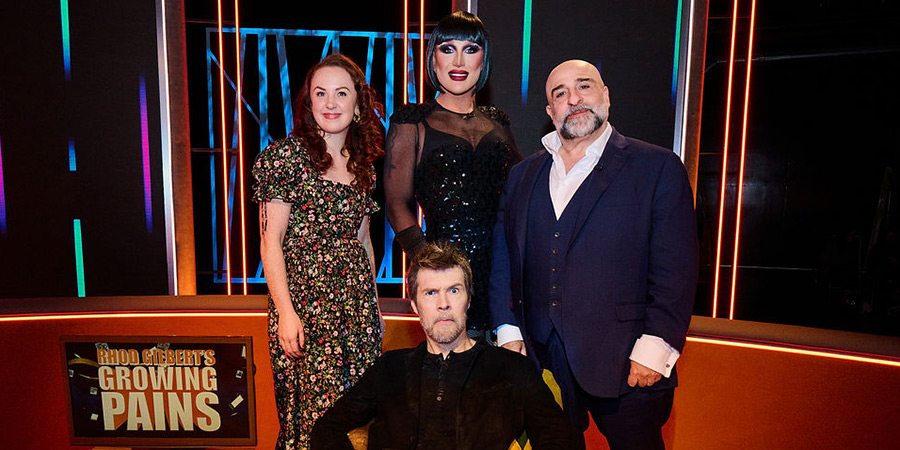 Rhod Gilbert's Growing Pains. Image shows left to right: Catherine Bohart, Rhod Gilbert, The Vivienne, Omid Djalili