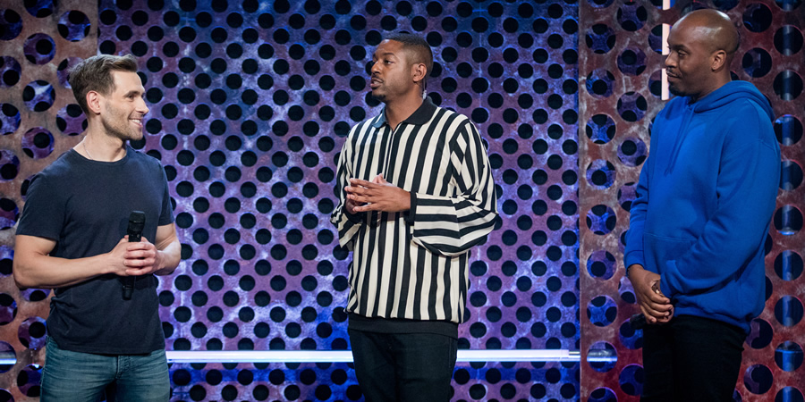 Roast Battle. Image shows from L to R: Simon Brodkin, Brian Moses, Dane Baptiste Roast Battle. Image shows from L to R: Simon Brodkin, Brian Moses, Dane Baptiste