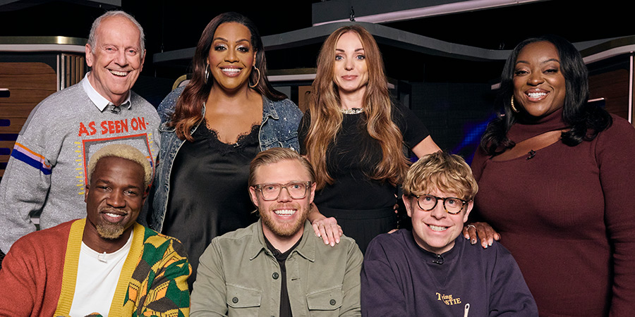 Rob Beckett's Smart TV. Image shows left to right: Gyles Brandreth, Sopẹ́ Dìrísù, Alison Hammond, Rob Beckett, Helen George, Josh Widdicombe, Judi Love Rob Beckett's Smart TV. Image shows left to right: Gyles Brandreth, Sopẹ́ Dìrísù, Alison Hammond, Rob Beckett, Helen George, Josh Widdicombe, Judi Love