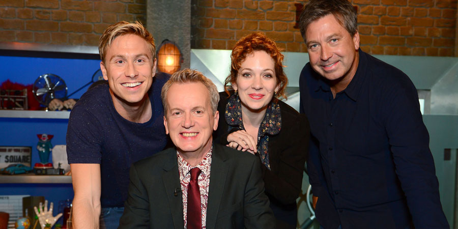 Room 101. Image shows from L to R: Russell Howard, Frank Skinner, Katherine Parkinson, John Torode. Copyright: Hat Trick Productions