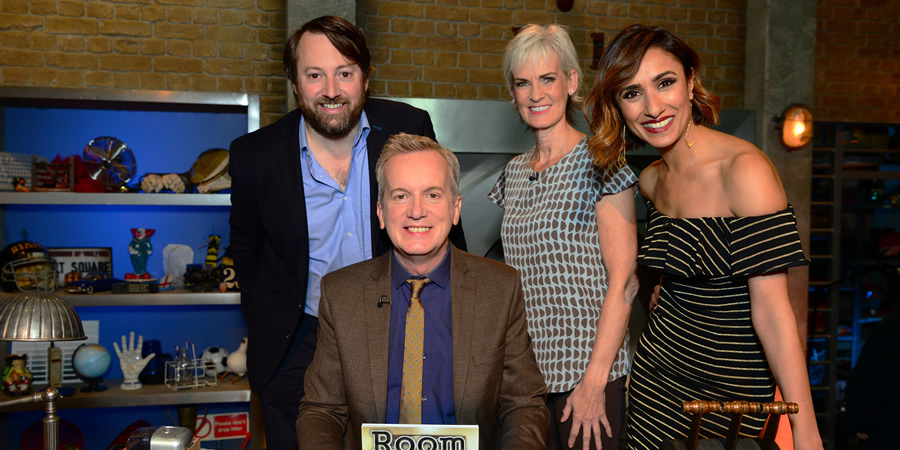 Room 101. Image shows from L to R: David Mitchell, Frank Skinner, Judy Murray, Anita Rani. Copyright: Hat Trick Productions