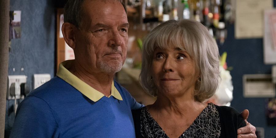 Rovers. Image shows from L to R: Roger Small (David Schofield), Doreen Bent (Sue Johnston). Copyright: Jellylegs