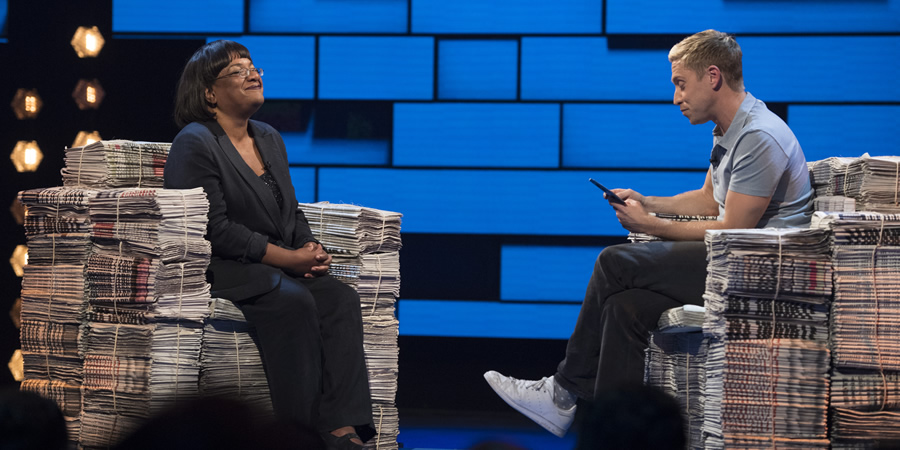 The Russell Howard Hour. Image shows from L to R: Diane Abbott, Russell Howard. Copyright: Avalon Television The Russell Howard Hour. Image shows from L to R: Diane Abbott, Russell Howard. Copyright: Avalon Television