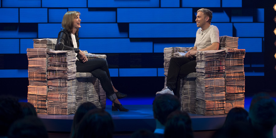 The Russell Howard Hour. Image shows from L to R: Fiona Bruce, Russell Howard. Copyright: Avalon Television