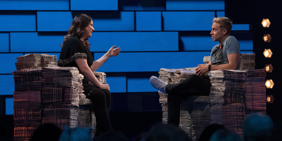 The Russell Howard Hour. Image shows from L to R: Rukmini Callimachi, Russell Howard. Copyright: Avalon Television