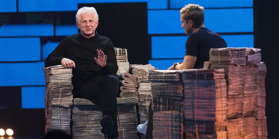 The Russell Howard Hour. Image shows from L to R: Richard Curtis, Russell Howard. Copyright: Avalon Television