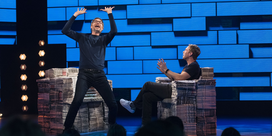 The Russell Howard Hour. Image shows from L to R: Stephen Merchant, Russell Howard. Copyright: Avalon Television