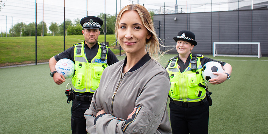 Scot Squad. Image shows from L to R: PC Jack McLaren (Jordan Young), Amy Irons, PC Sarah Fletcher (Sally Reid). Copyright: The Comedy Unit