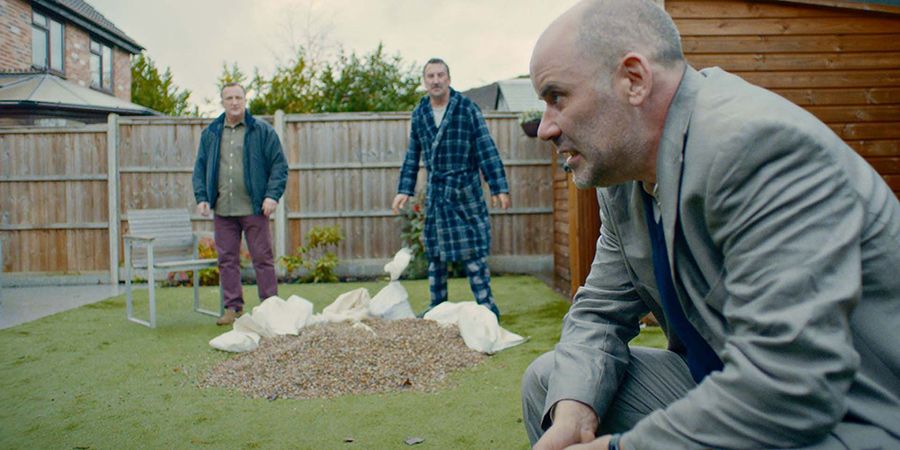 Semi-Detached. Image shows from L to R: Charlie (Neil Fitzmaurice), Stuart (Lee Mack), Simon (Cavan Clerkin). Copyright: Happy Tramp Productions