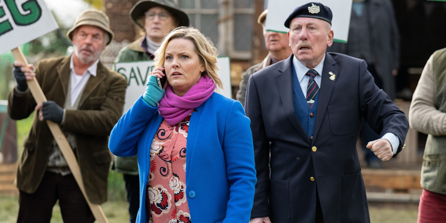 Shakespeare & Hathaway - Private Investigators. Image shows from L to R: Luella Shakespeare (Jo Joyner), Major Terence Benedick (Christopher Timothy)