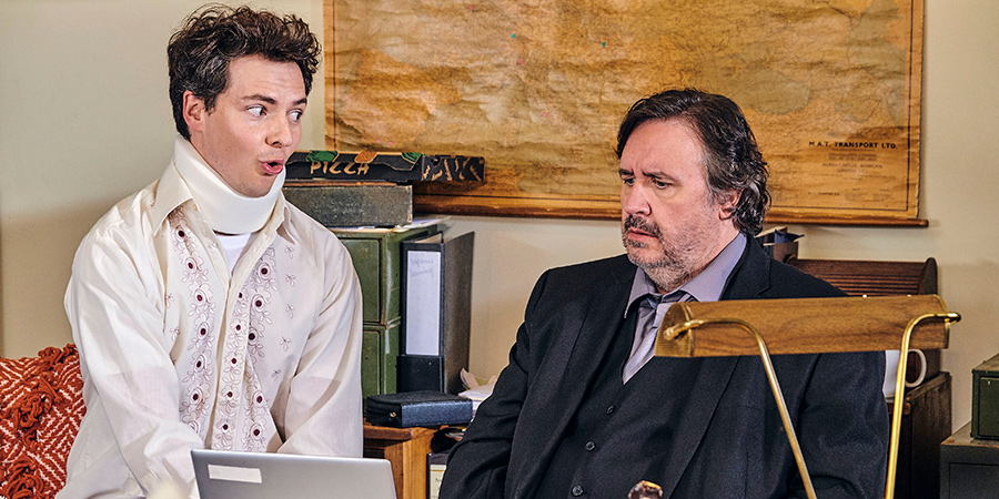 Shakespeare & Hathaway - Private Investigators. Image shows from L to R: Sebastian Brudenell (Patrick Walshe McBride), Frank Hathaway (Mark Benton)