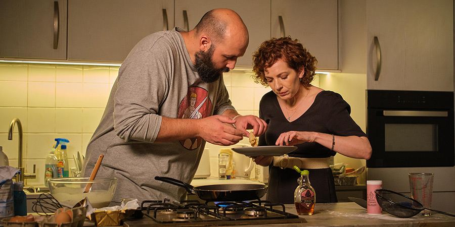 Significant Other. Image shows left to right: Sam (Youssef Kerkour), Anna (Katherine Parkinson)