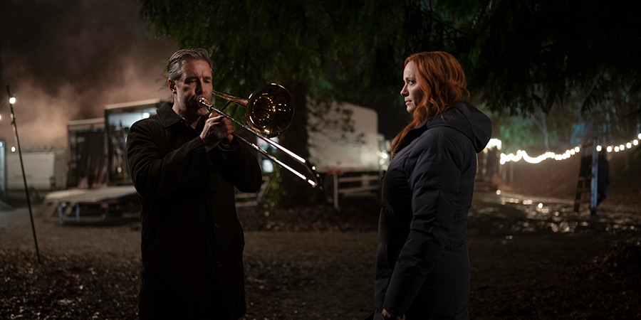 Small Town, Big Story. Image shows left to right: Seamus Proctor (Paddy Considine), Wendy Patterson (Christina Hendricks)