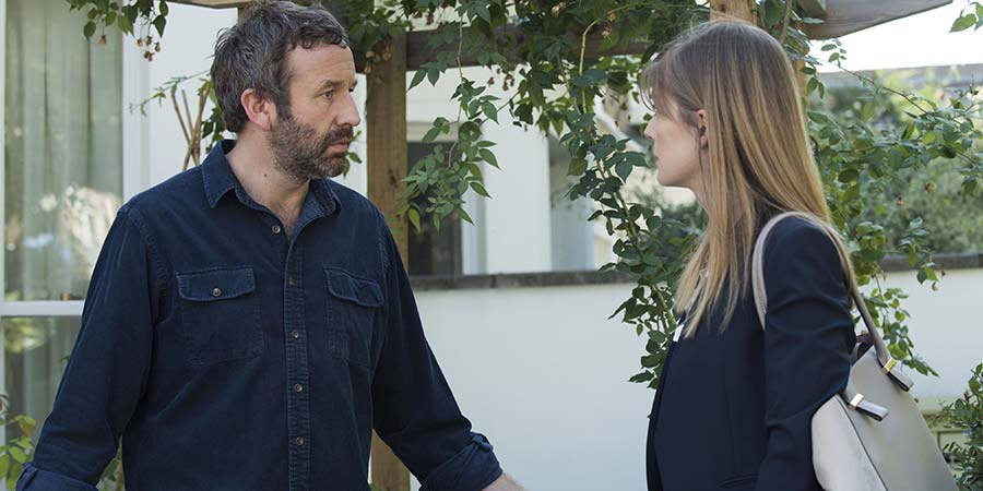 State Of The Union. Image shows from L to R: Tom (Chris O'Dowd), Louise (Rosamund Pike). Copyright: BBC