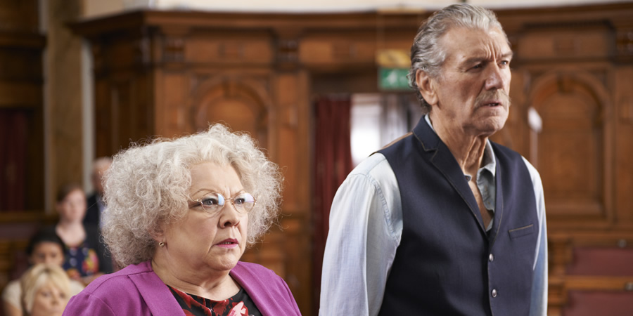 Stella. Image shows from L to R: Aunty Brenda (Di Botcher), Clem (Clive Russell). Copyright: Tidy Productions