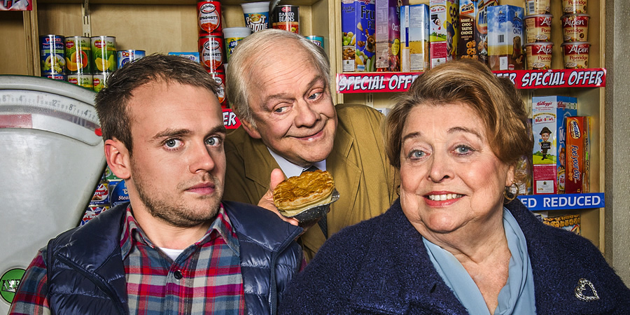 Still Open All Hours. Image shows from L to R: Leroy (James Baxter), Granville (David Jason), Nurse Gladys Emmanuel (Lynda Baron). Copyright: BBC