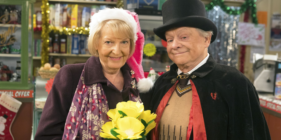 Still Open All Hours. Image shows from L to R: Mavis (Maggie Ollerenshaw), Granville (David Jason)