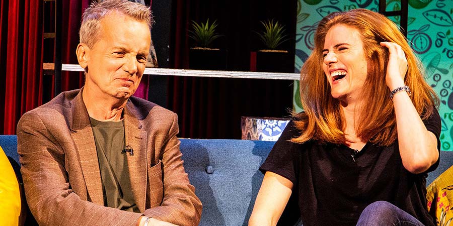 Susan Calman's Fringe Benefits. Image shows from L to R: Frank Skinner, Sarah Kendall. Copyright: BBC Susan Calman's Fringe Benefits. Image shows from L to R: Frank Skinner, Sarah Kendall. Copyright: BBC