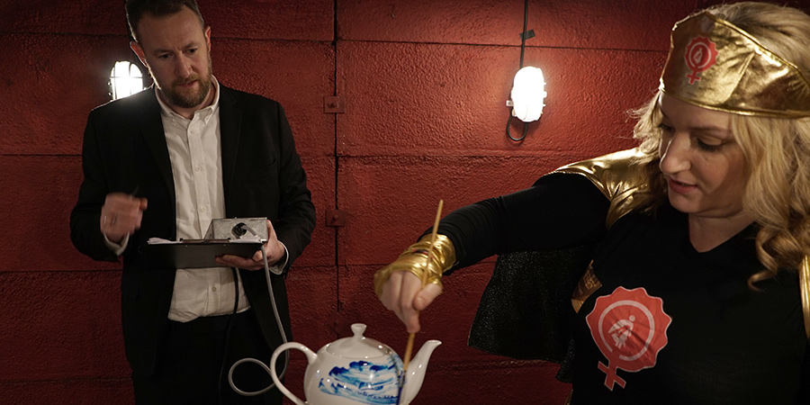 Taskmaster. Image shows from L to R: Alex Horne, Daisy May Cooper. Copyright: Avalon Television