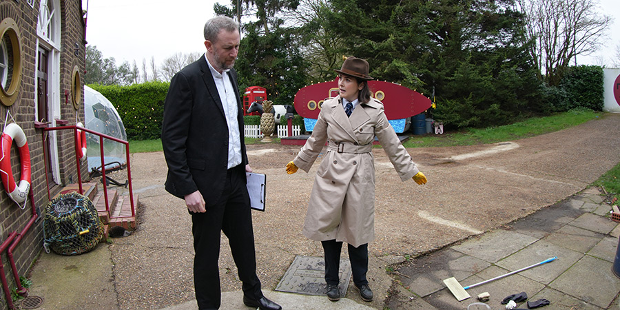 Taskmaster. Image shows left to right: Alex Horne, Emma Sidi