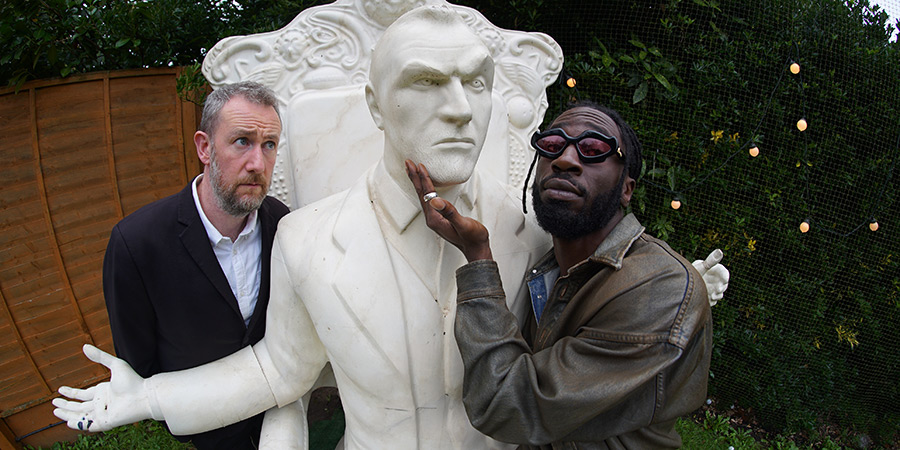 Taskmaster. Image shows left to right: Alex Horne, Kojey Radical